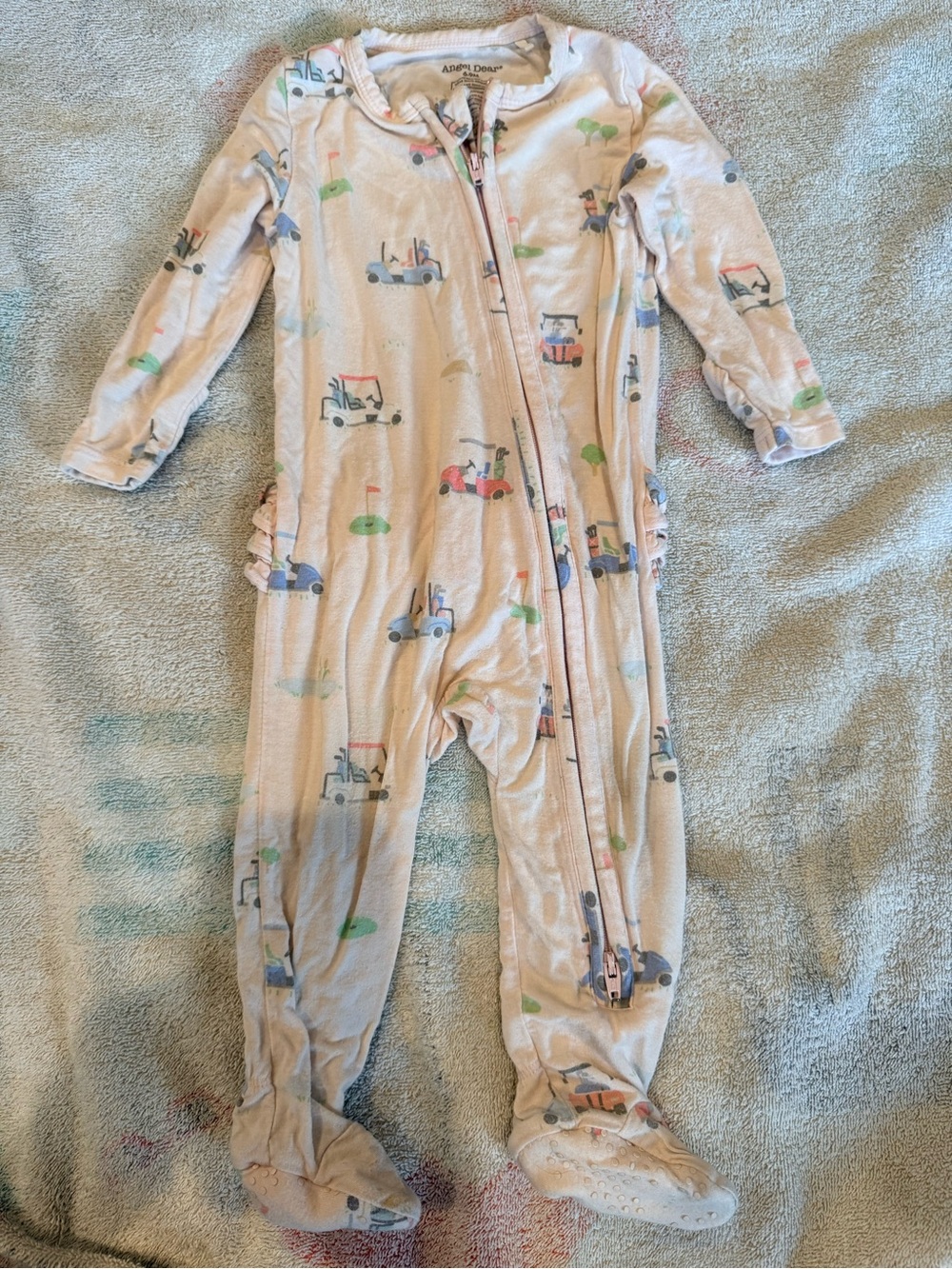 Angel Dear light pink Footed One-Piece with Golf Cart Print